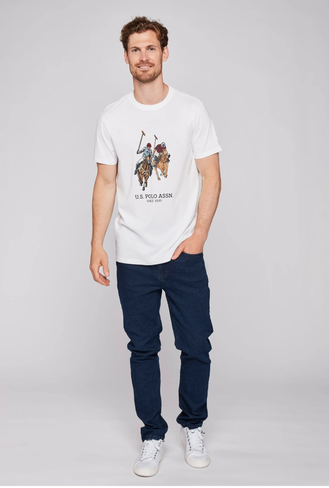 USPA Dual Pony Logo Tee - White