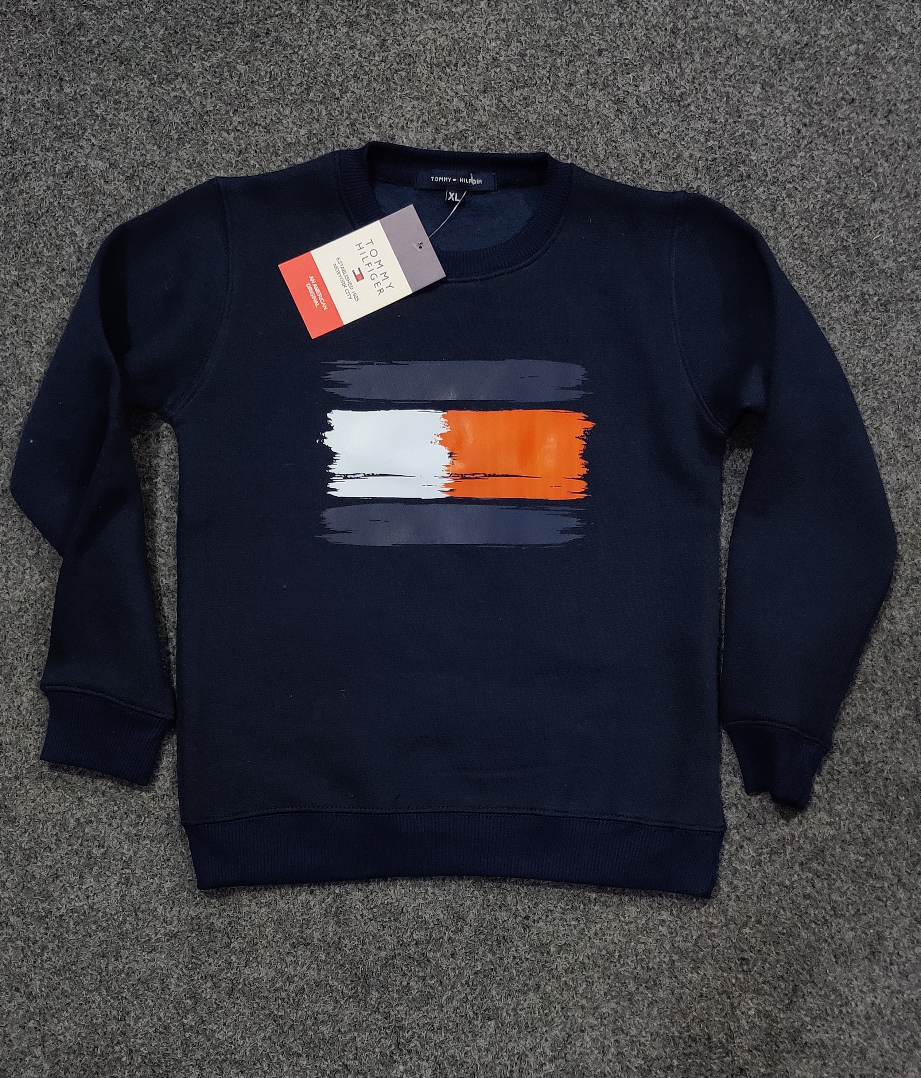 Tommy Flag Print Logo Sweatshirt - Navy Blue - Brand Store