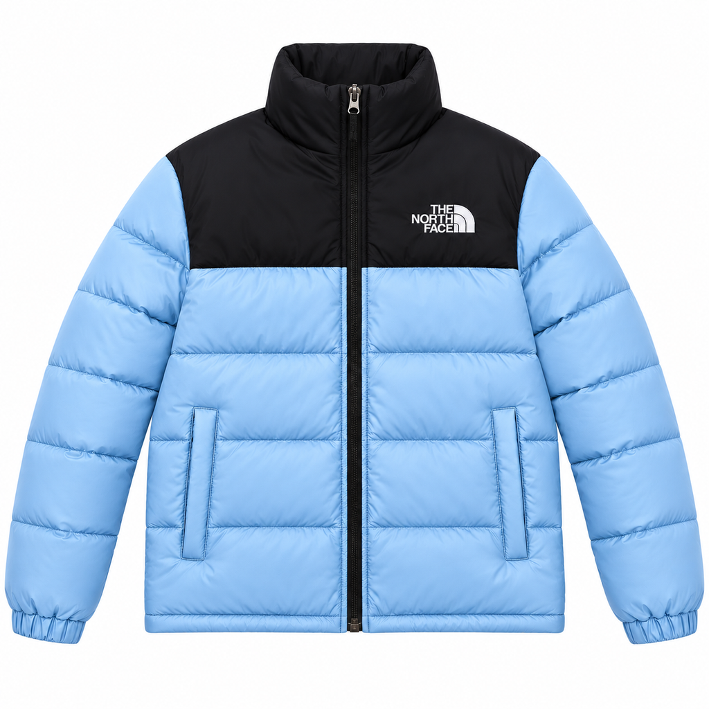 TNF Men's Color Block Puffer Jacket – Black & Sky Blue