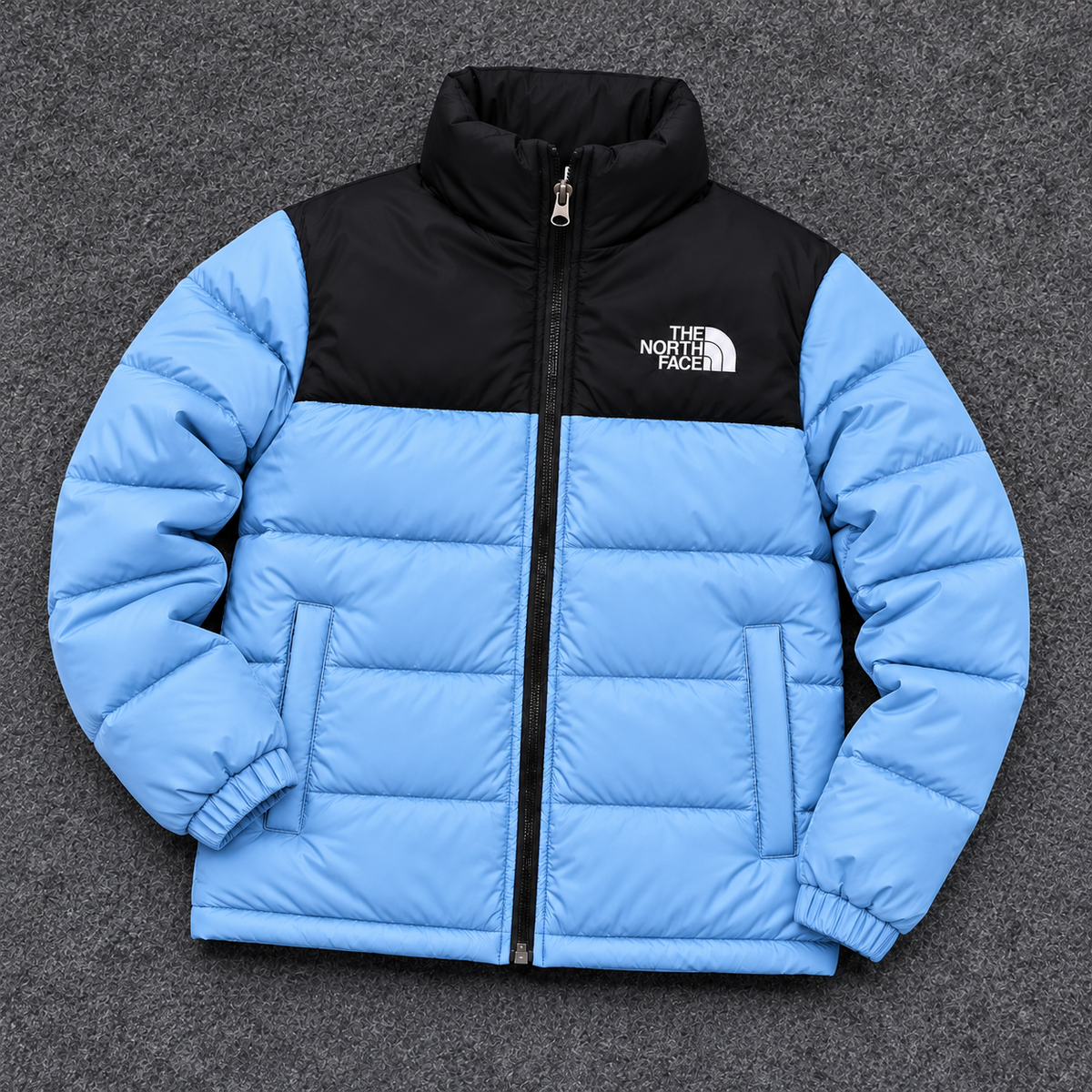 TNF Men's Color Block Puffer Jacket – Black & Sky Blue