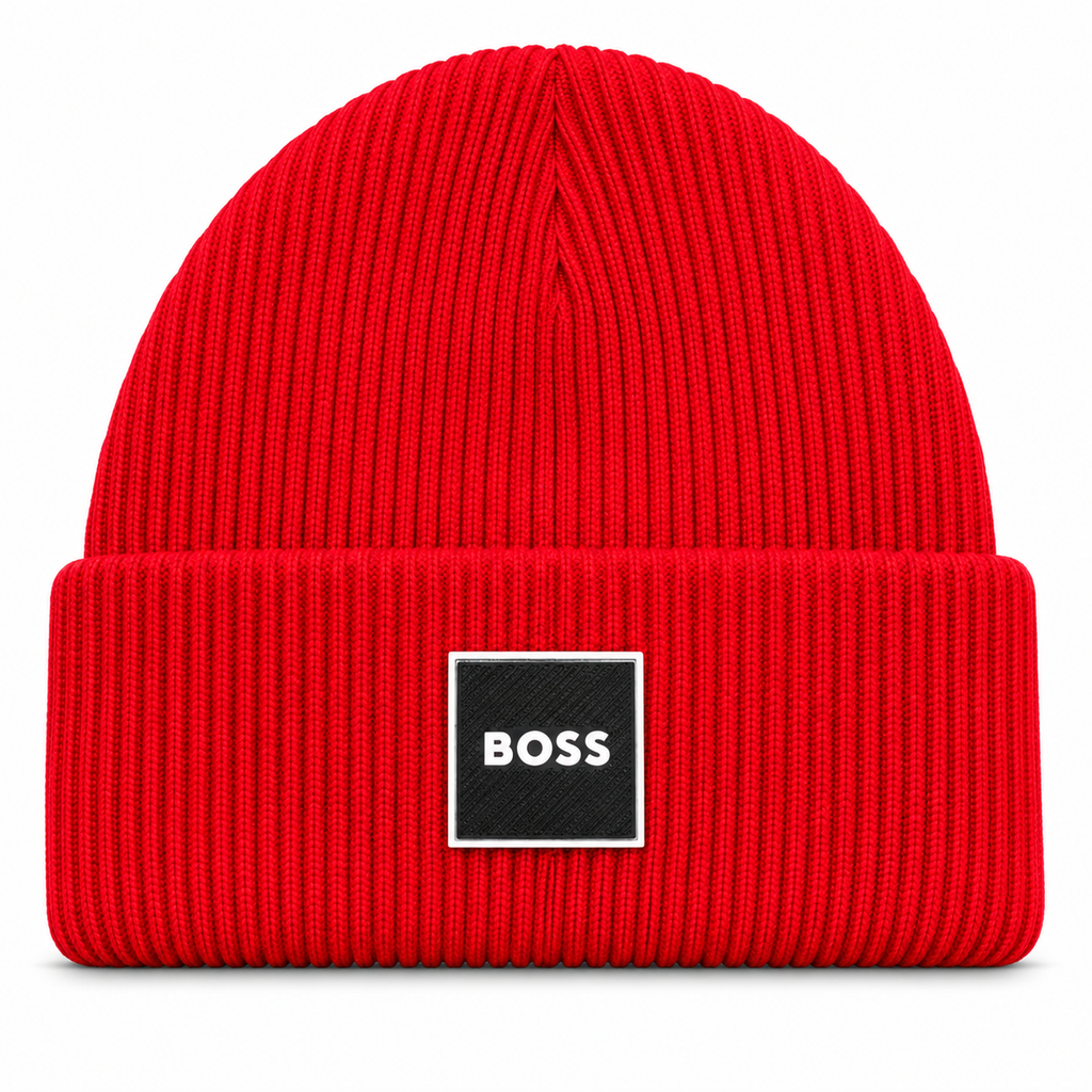 BOSS Style Premium Ribbed Knit Beanie – Signature Logo Patch