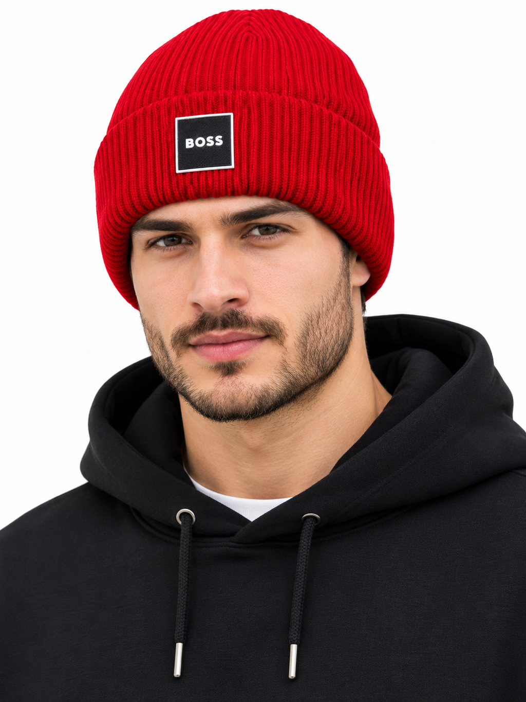 BOSS Style Premium Ribbed Knit Beanie – Signature Logo Patch