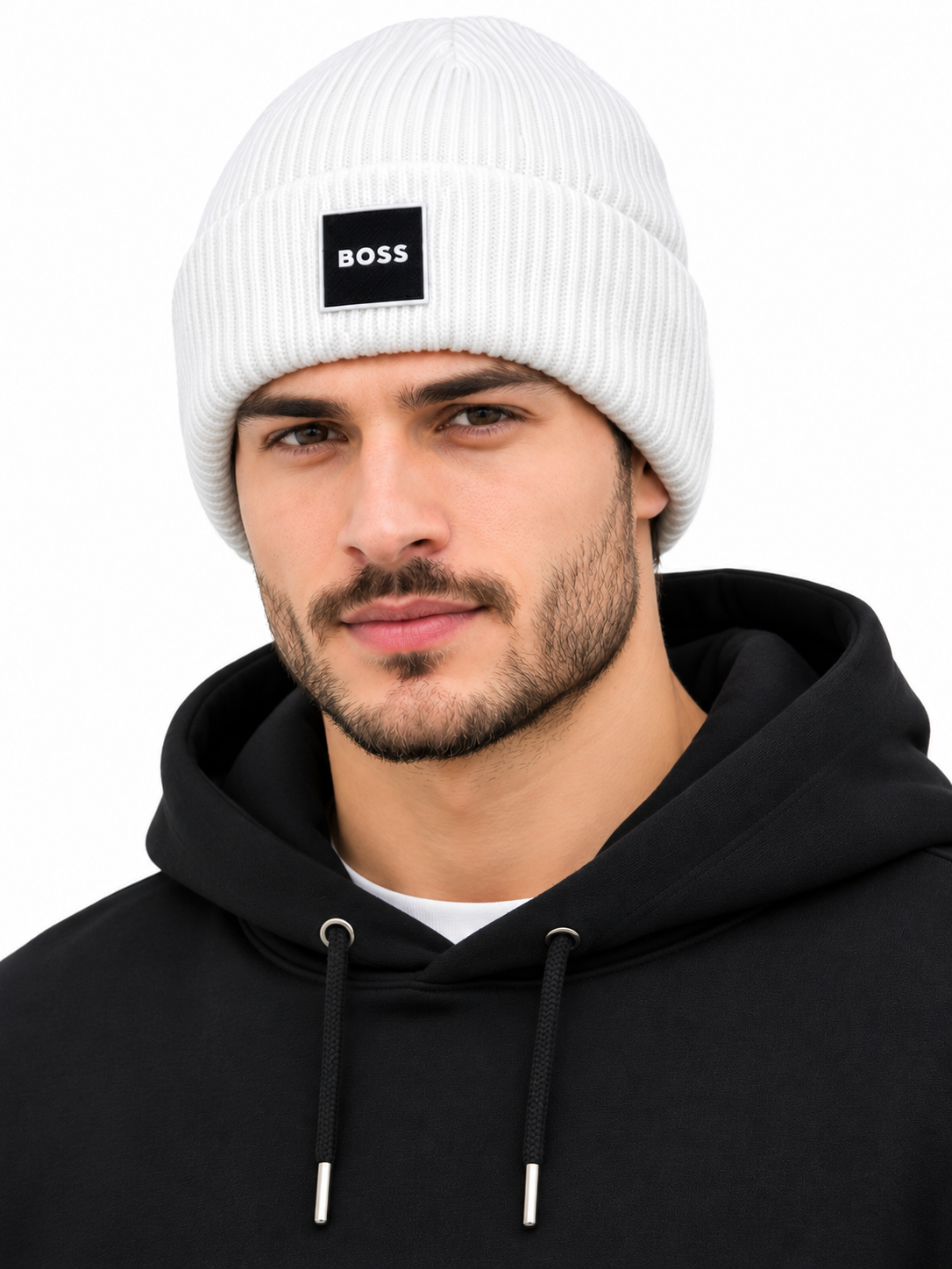 BOSS Style Premium Ribbed Knit Beanie – Signature Logo Patch