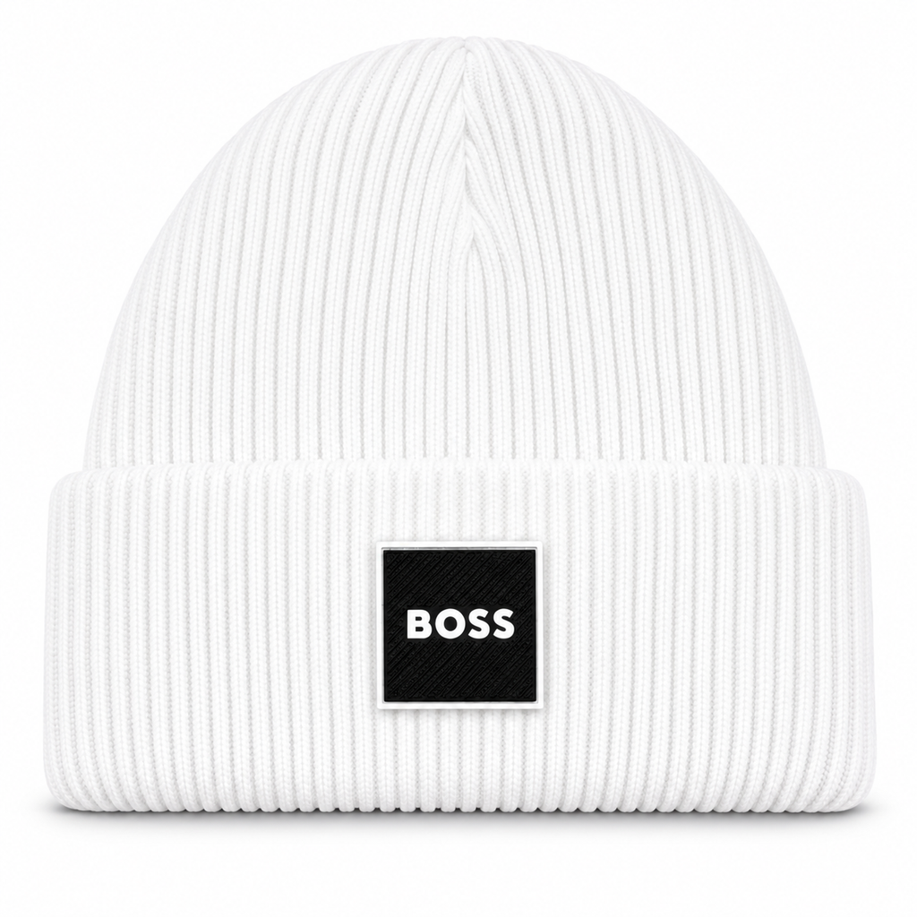 BOSS Style Premium Ribbed Knit Beanie – Signature Logo Patch