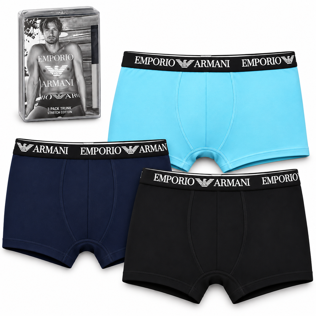 EA Men's Stretch Cotton Trunks – Pack of 3