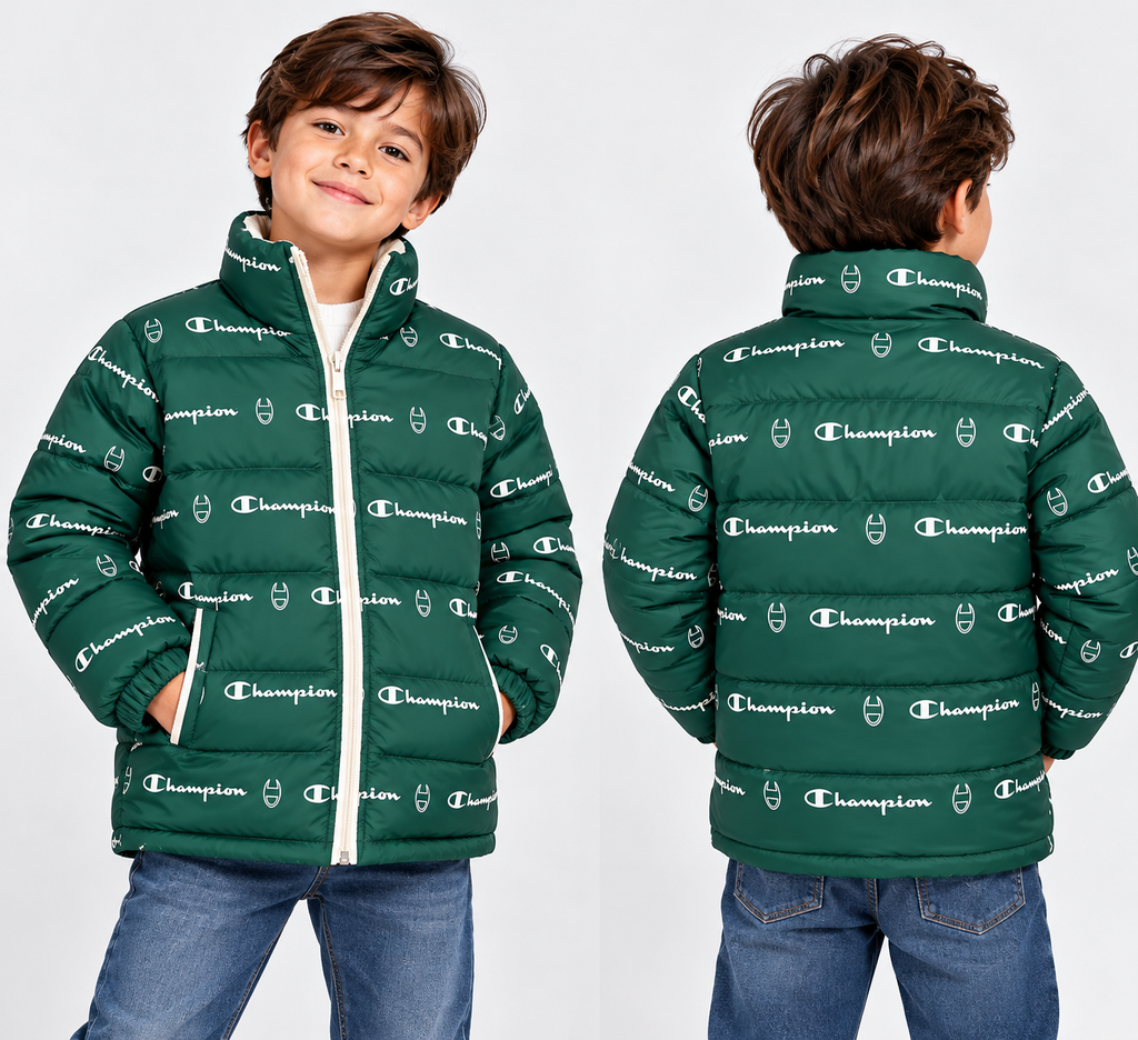 Champion Kids All-Over Logo Puffer Jacket – Unisex
