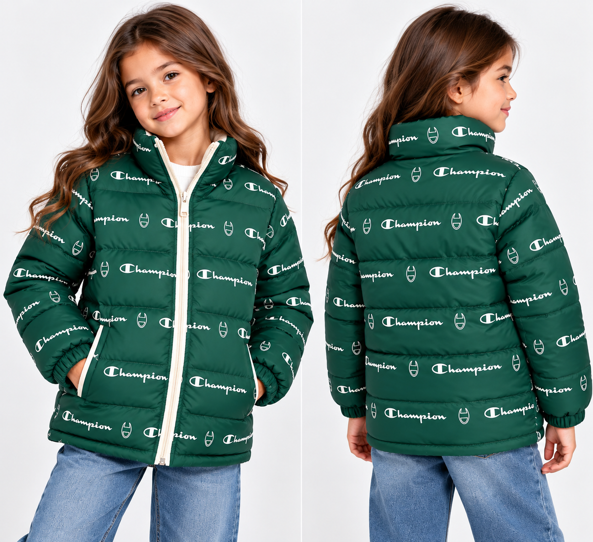 Champion Kids All-Over Logo Puffer Jacket – Unisex