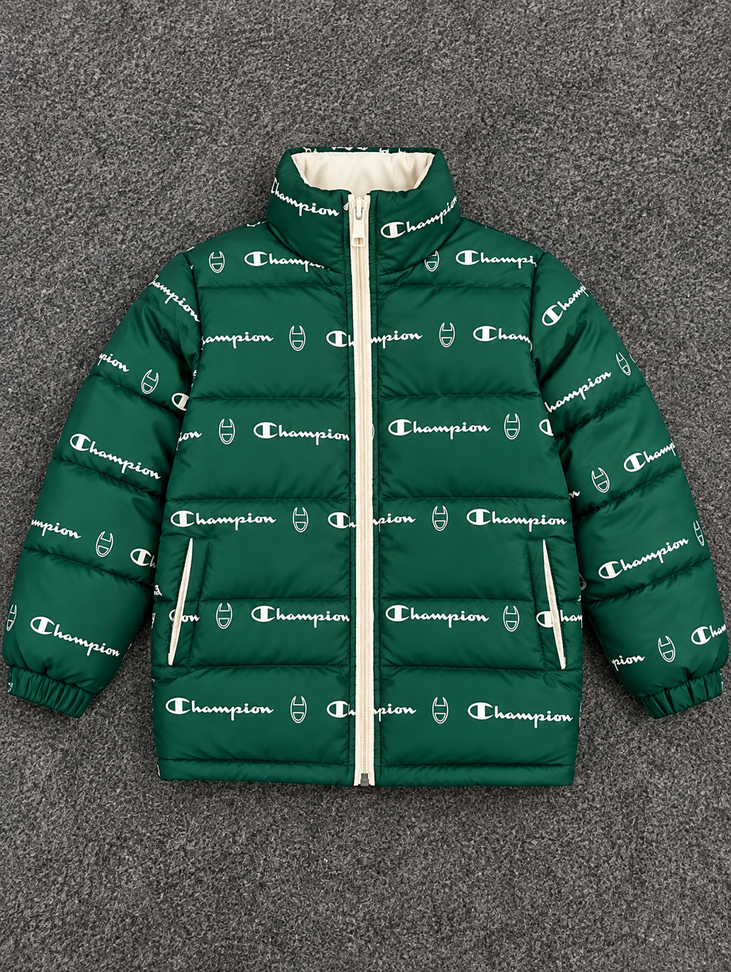 Champion Kids All-Over Logo Puffer Jacket – Unisex