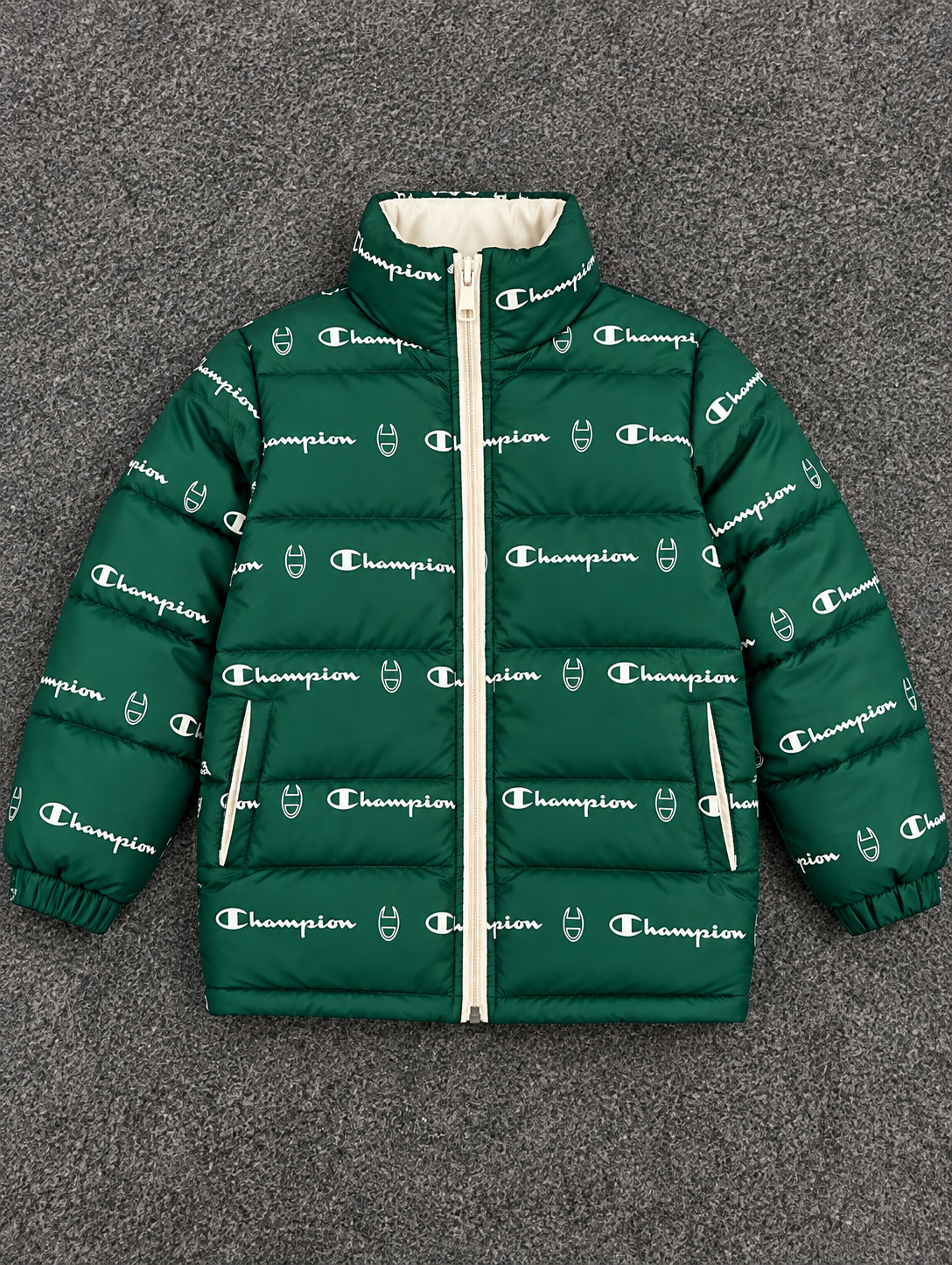 Champion Kids All-Over Logo Puffer Jacket – Unisex