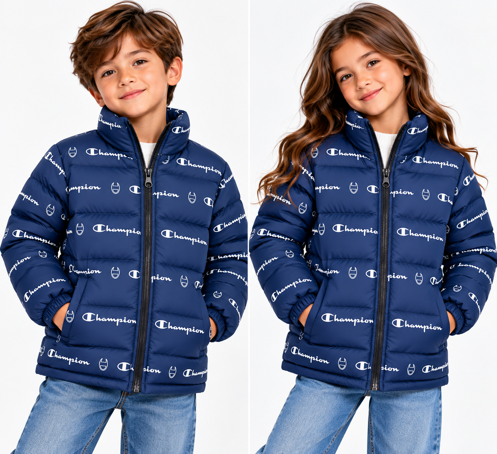 Champion Kids All-Over Logo Puffer Jacket – Unisex