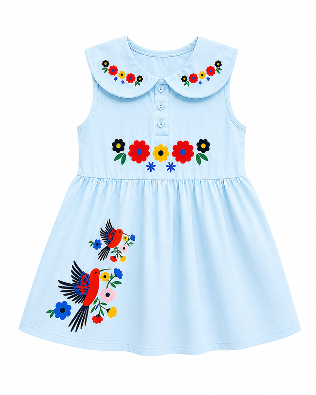 Pinola Blossom Bird Collar Dress - White