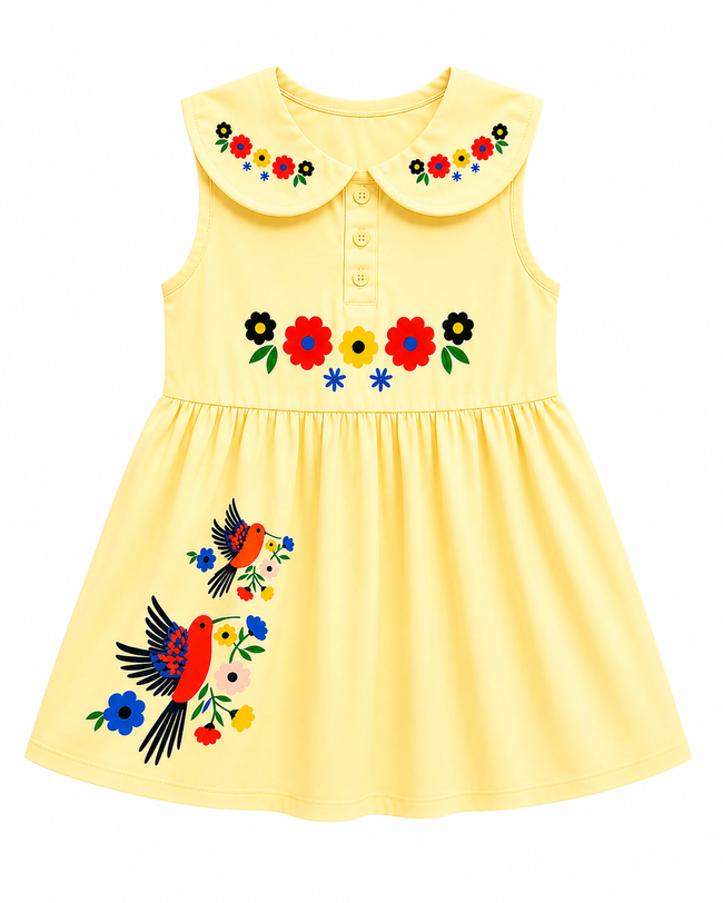 Pinola Blossom Bird Collar Dress - Yellow