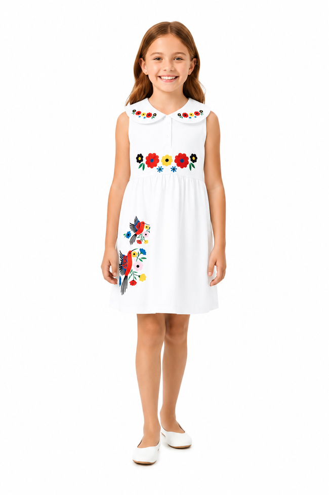 Pinola Blossom Bird Collar Dress - White