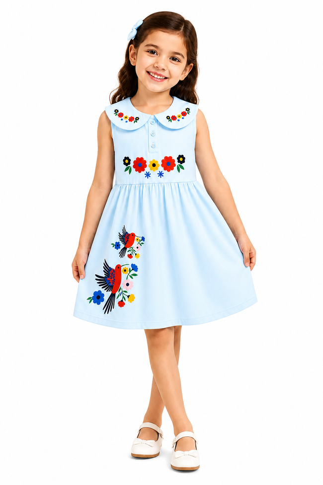 Pinola Blossom Bird Collar Dress - White