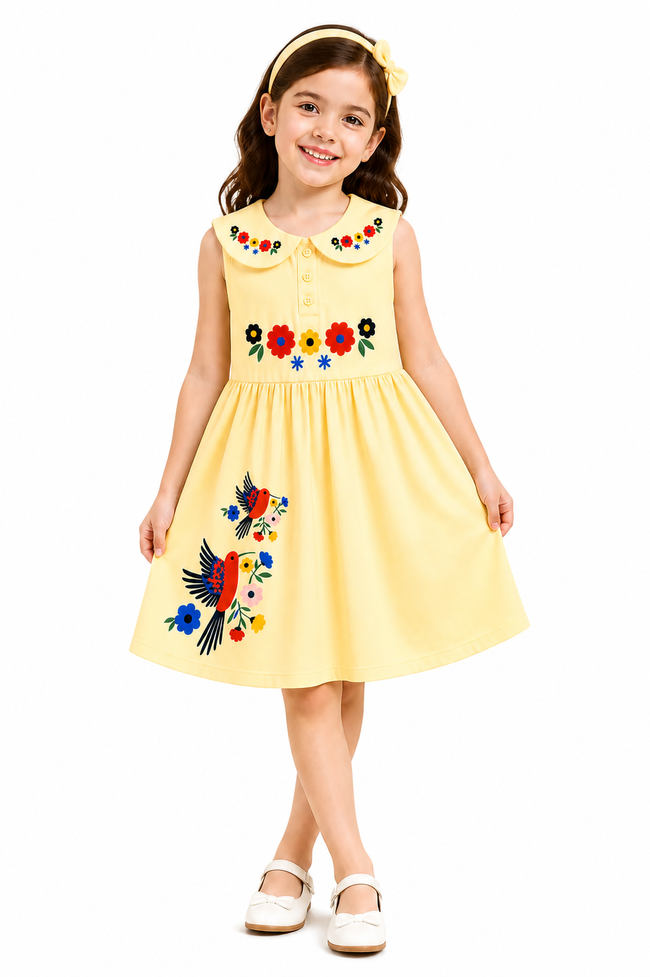 Pinola Blossom Bird Collar Dress - White