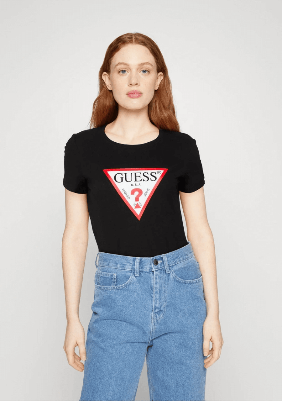 تي شيرت Guess Tri Logo - أسود
