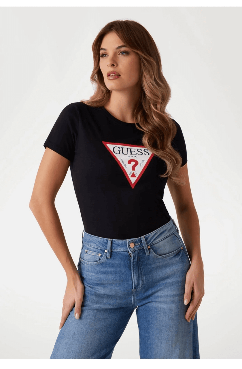 Guess Tri Logo Tee - Black