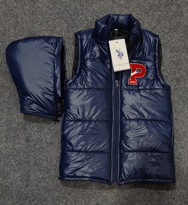 US Polo Jacket Sleeveless With Cap  - Navy Blue - Brand Store