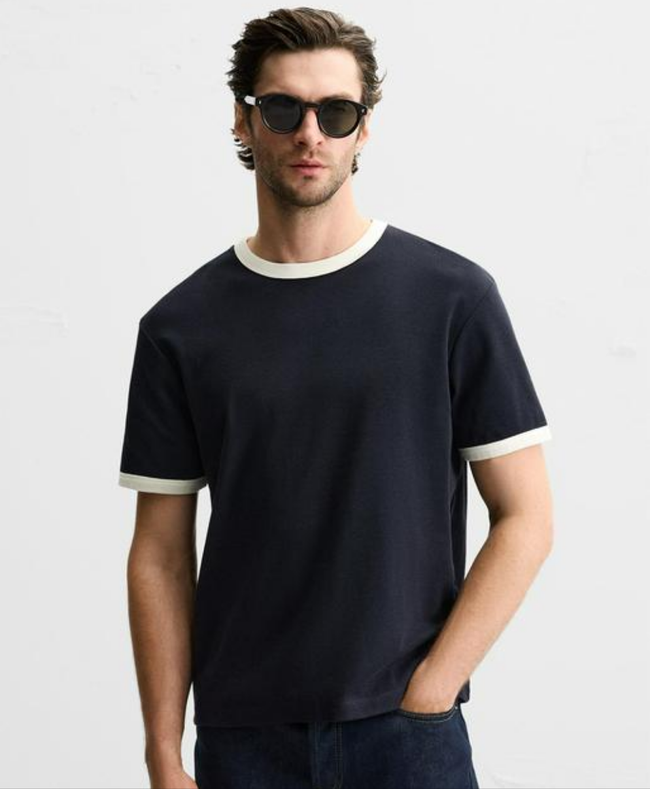 Zara Contrast Sleeves Cotton Tee - Black - Brand Store