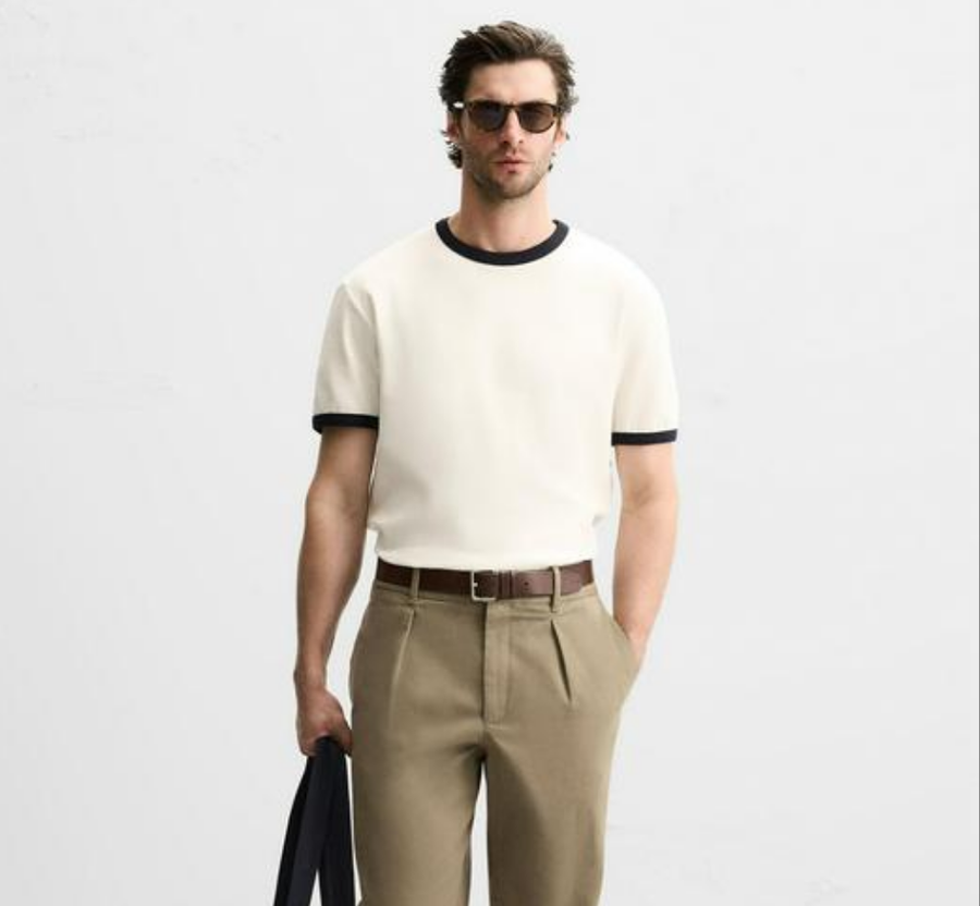 Zara Contrast Sleeves Cotton Tee - Off White