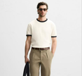 Zara Contrast Sleeves Cotton Tee - White - Brand Store
