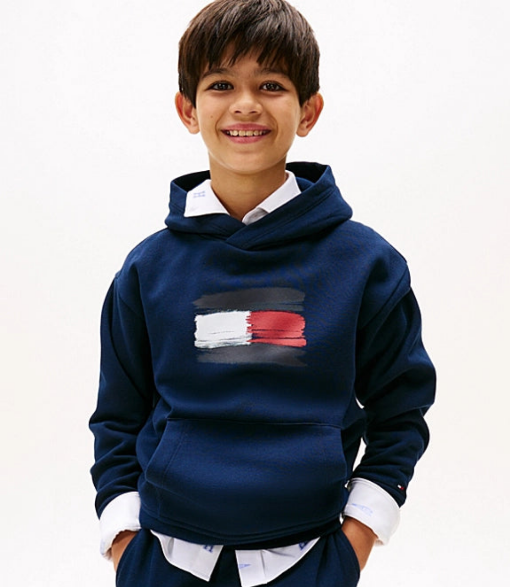 Tommy Hilfiger Flag Print Hoodie  - Navy Blue