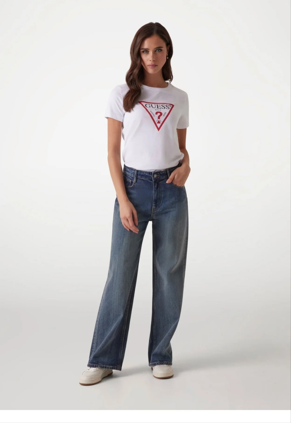 Guess Tri Logo Tee - White - Brand Store