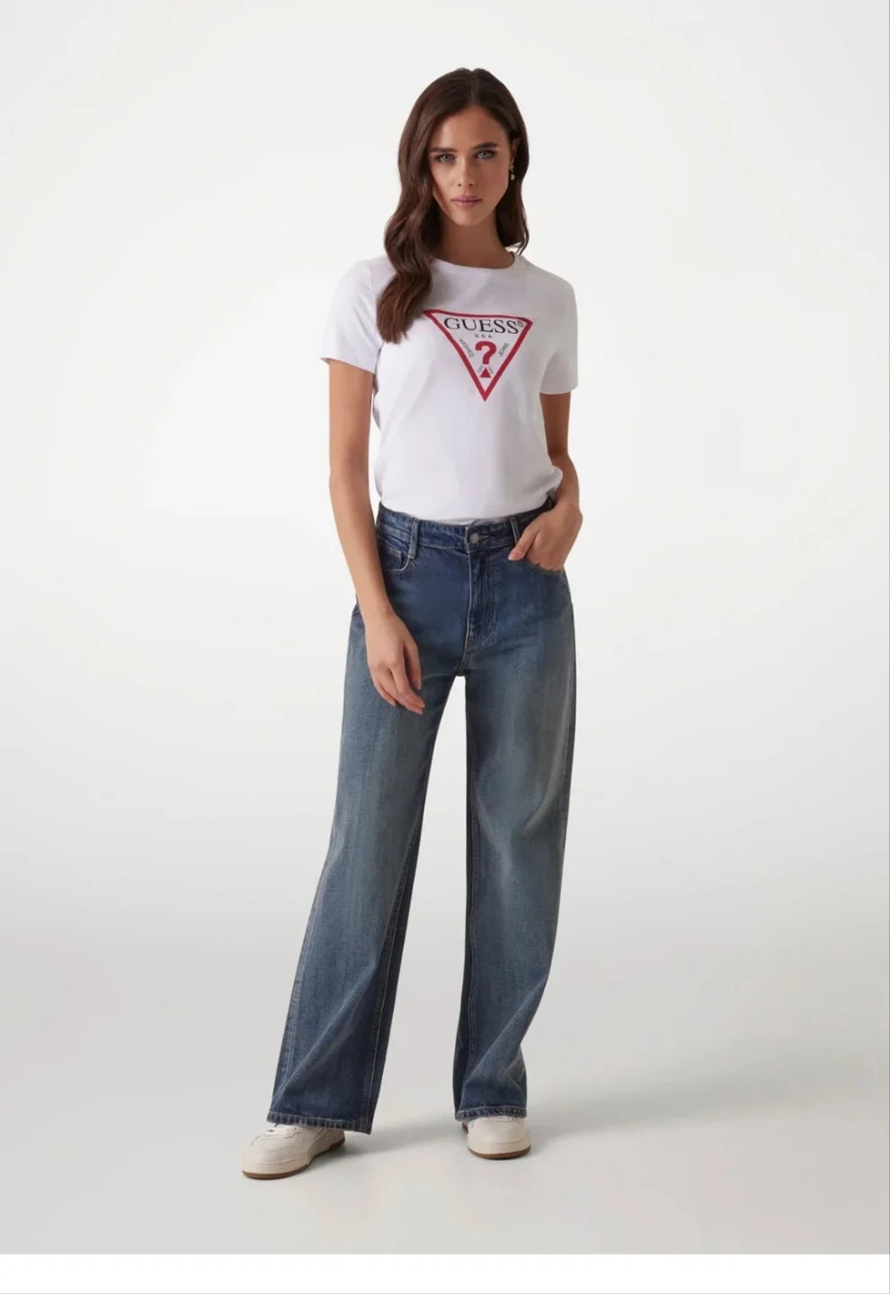 Guess Tri Logo Tee - White