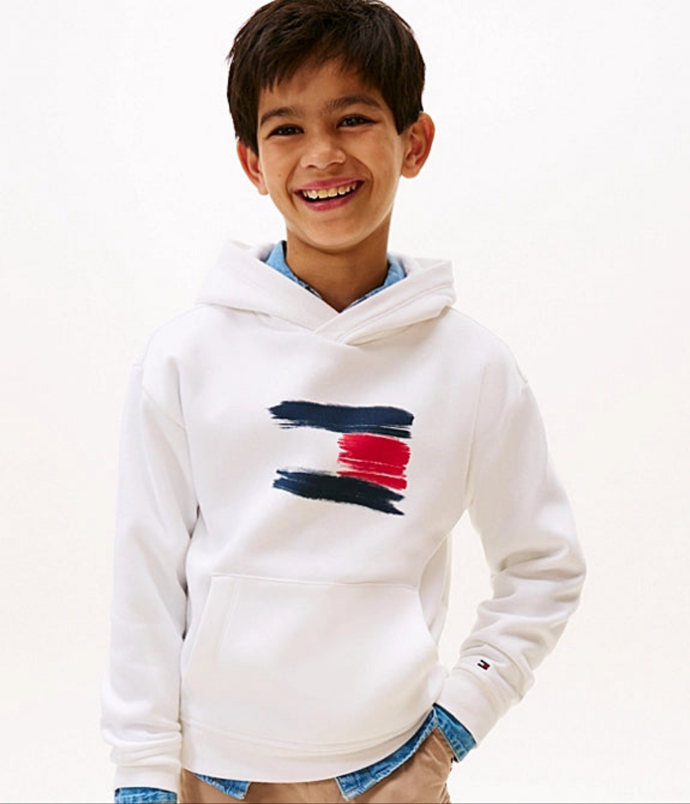 Tommy Hilfiger Flag Print Hoodie  - White