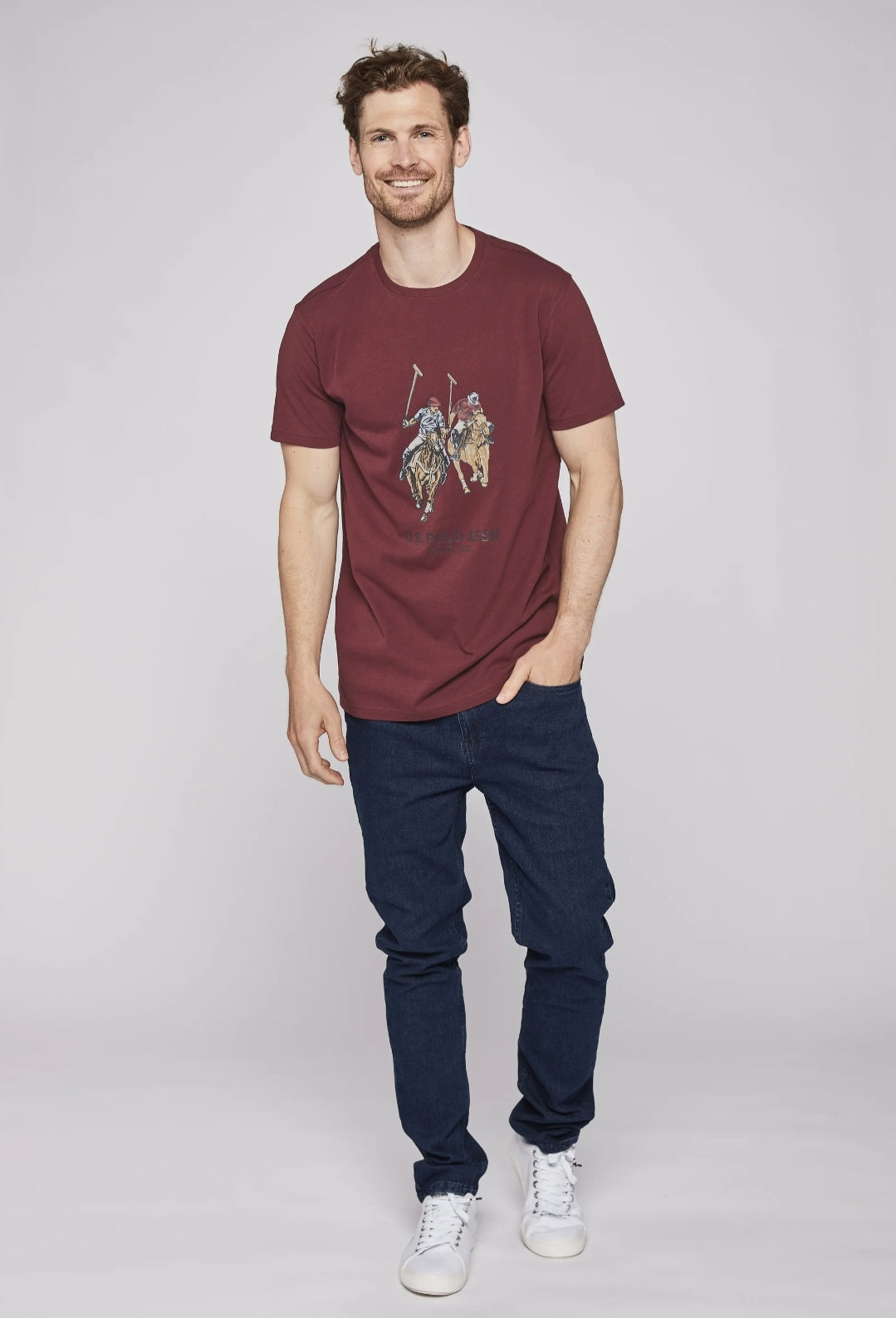 USPA Dual Pony Logo Tee - Burgendy - Brand Store
