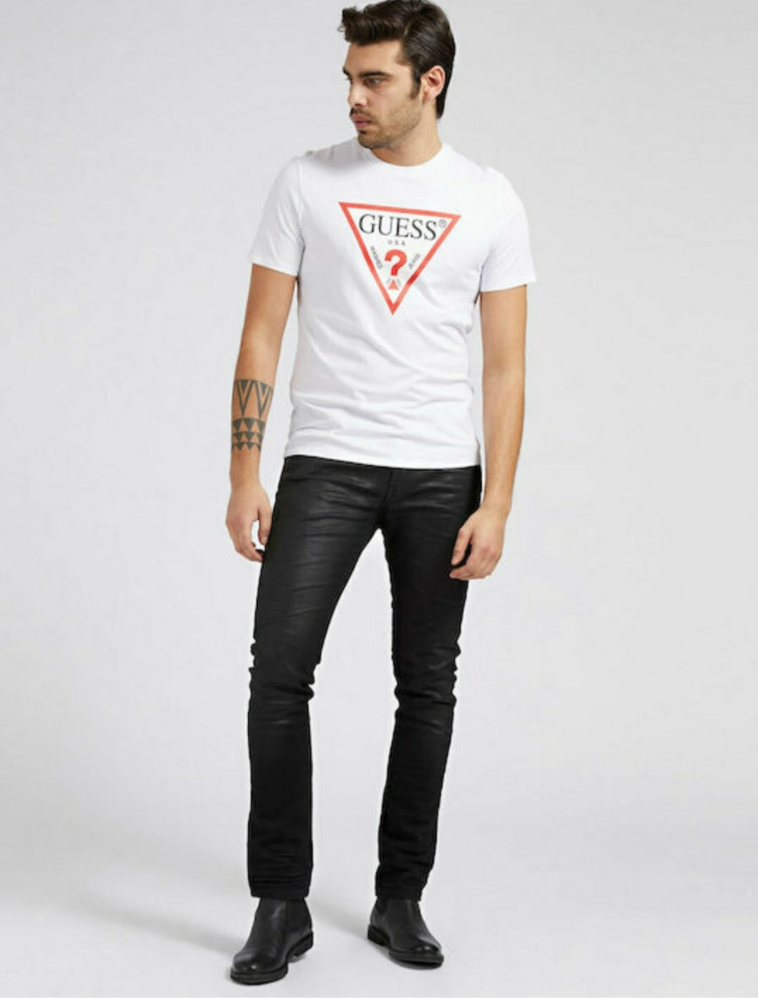 Guess Triangle Vintage Logo Tee - White - Brand Store