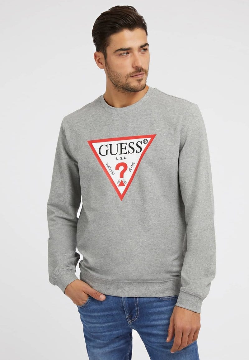 سويت شيرت Guess Tri Logo - رمادي