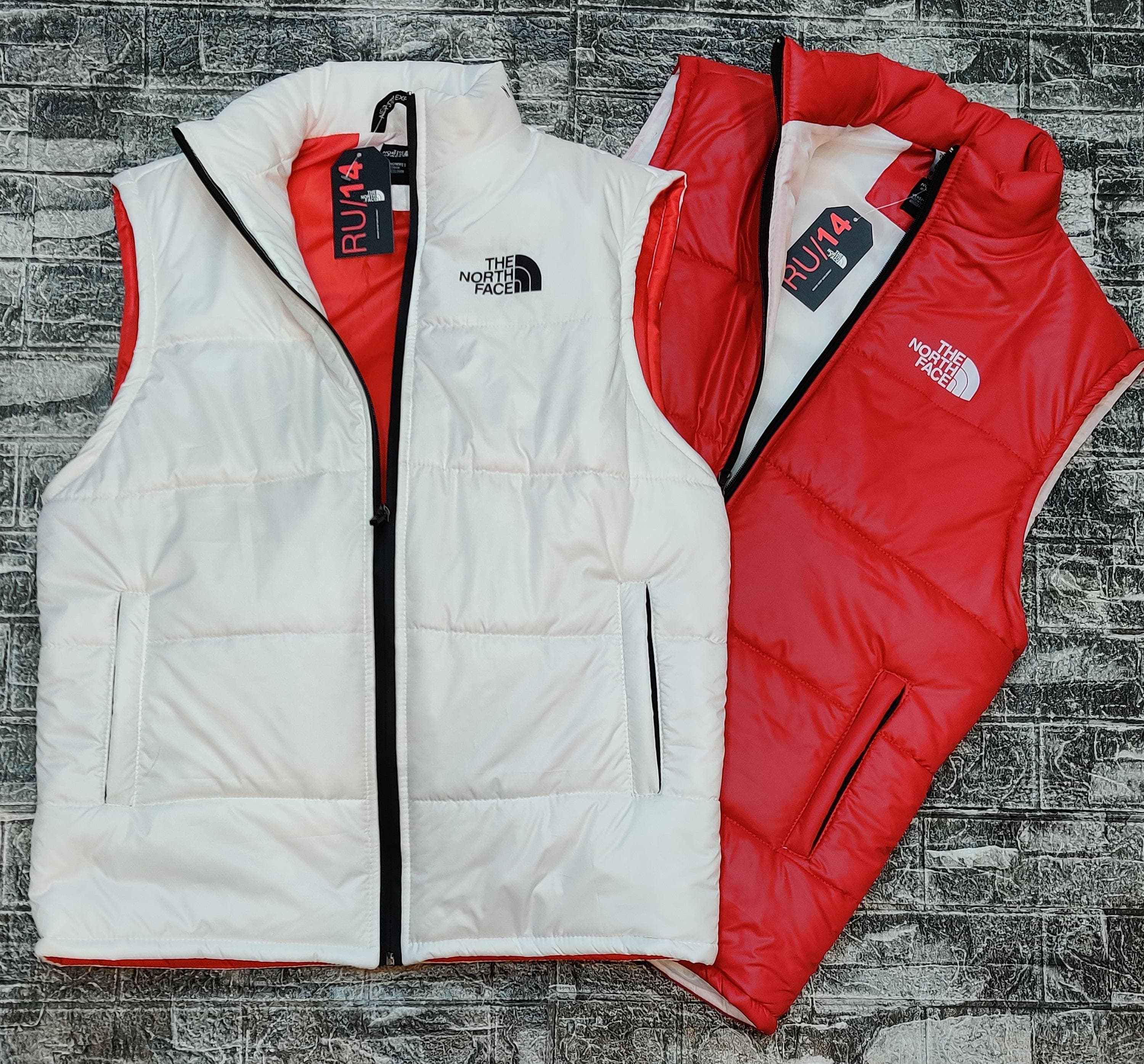TNF Puffer Gillet Jacket - White/Red - Brand Store