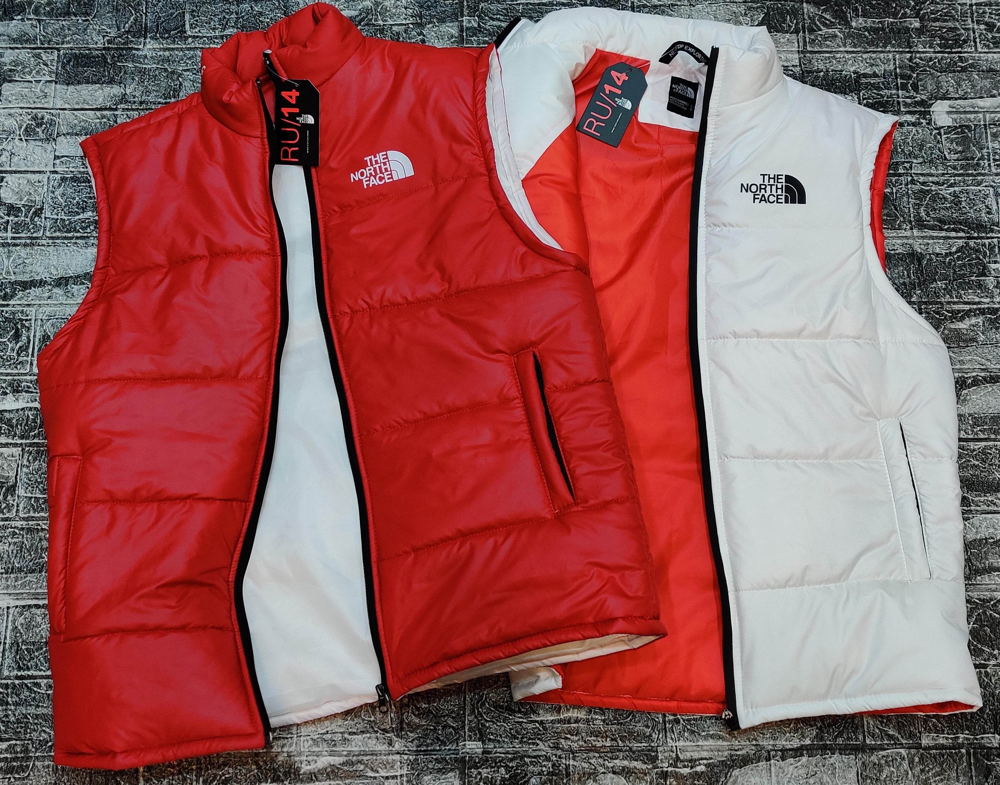 TNF Puffer Gillet Jacket - White/Red - Brand Store