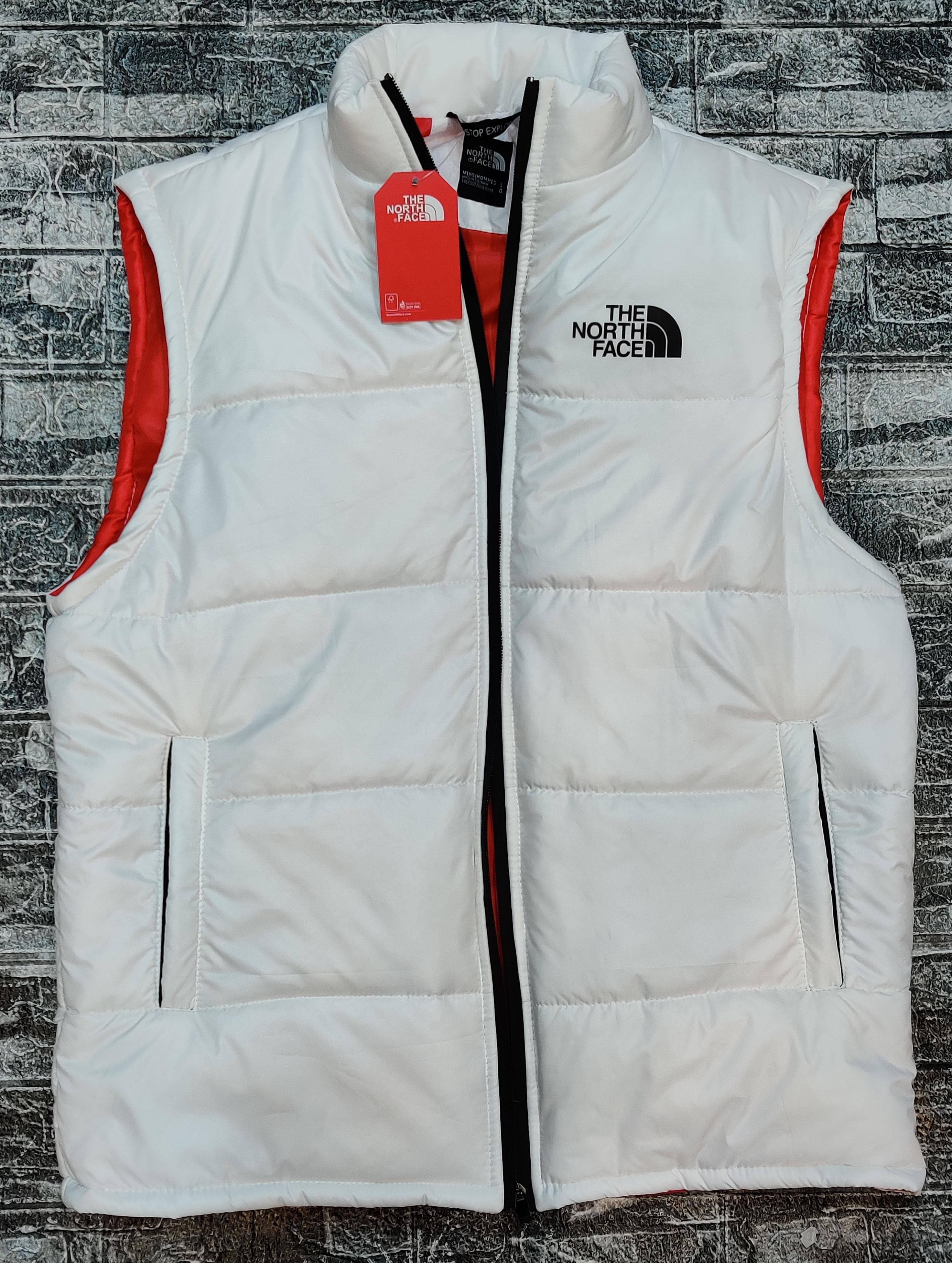 TNF Puffer Gillet Jacket - White/Red - Brand Store