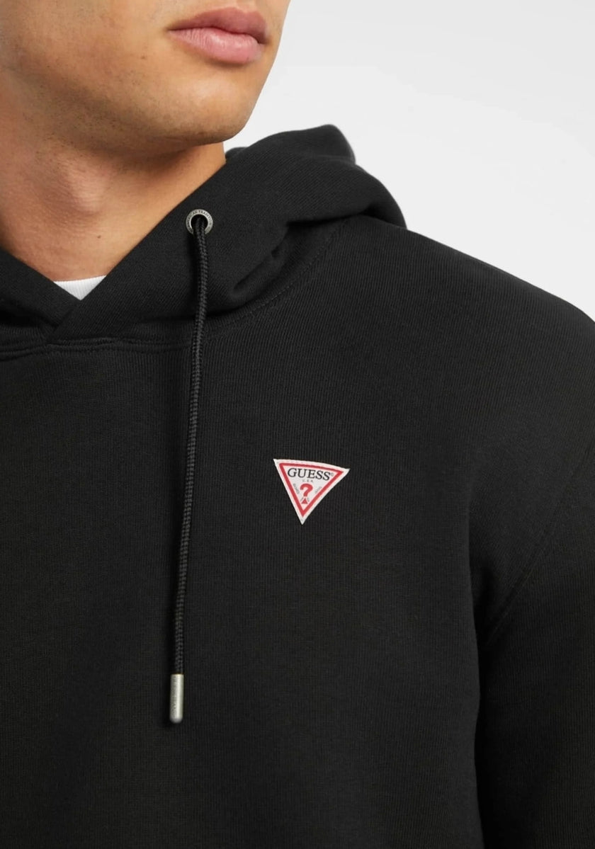 Guess Chest Logo Pullover Hoodie- Black - Brand Store