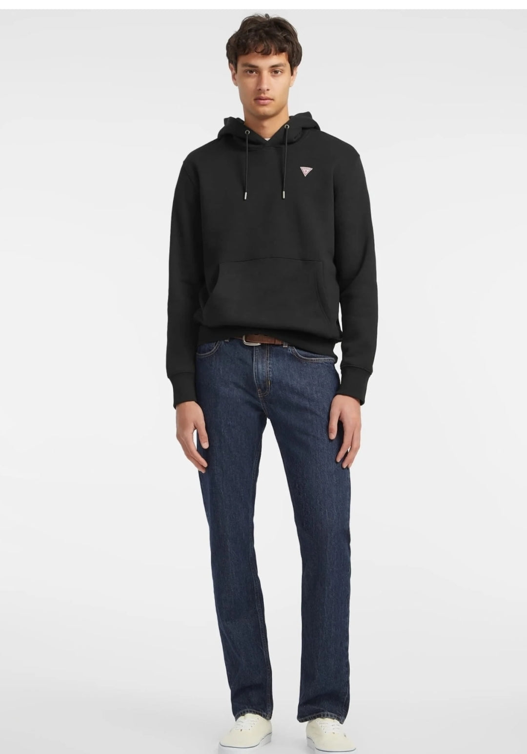 Guess Chest Logo Pullover Hoodie- Black - Brand Store