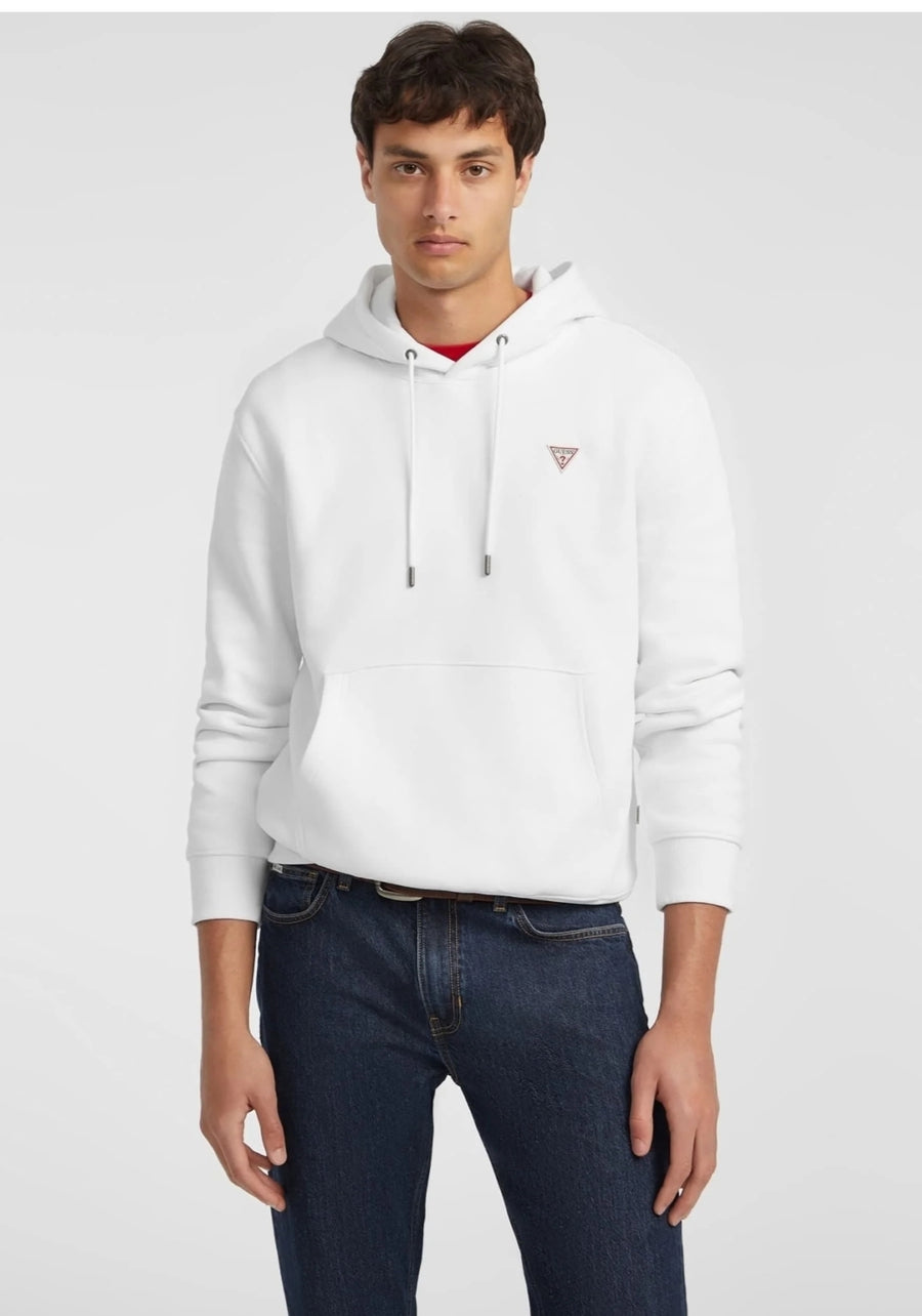 Guess Chest Logo Pullover Hoodie- White