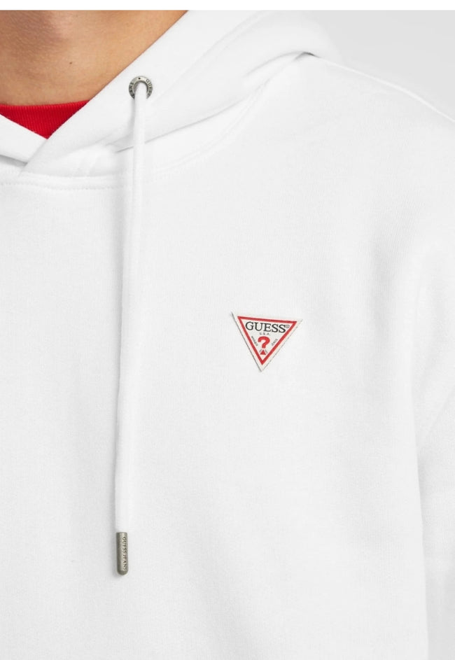 Guess Chest Logo Pullover Hoodie- White - Brand Store