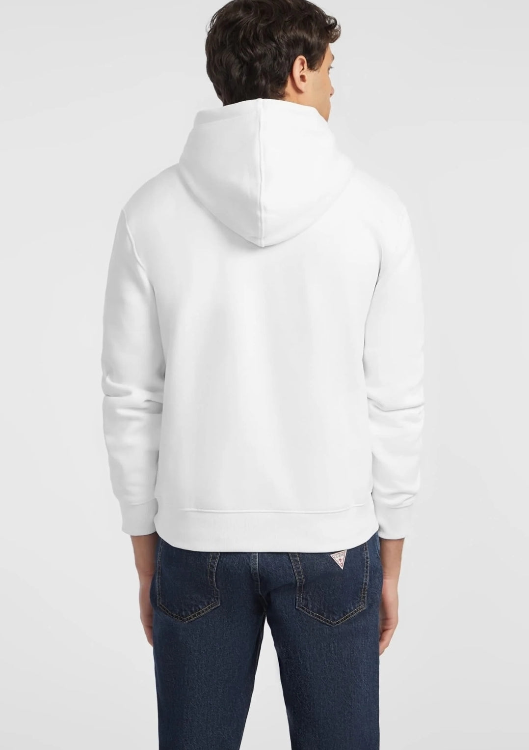 Guess Chest Logo Pullover Hoodie- White - Brand Store