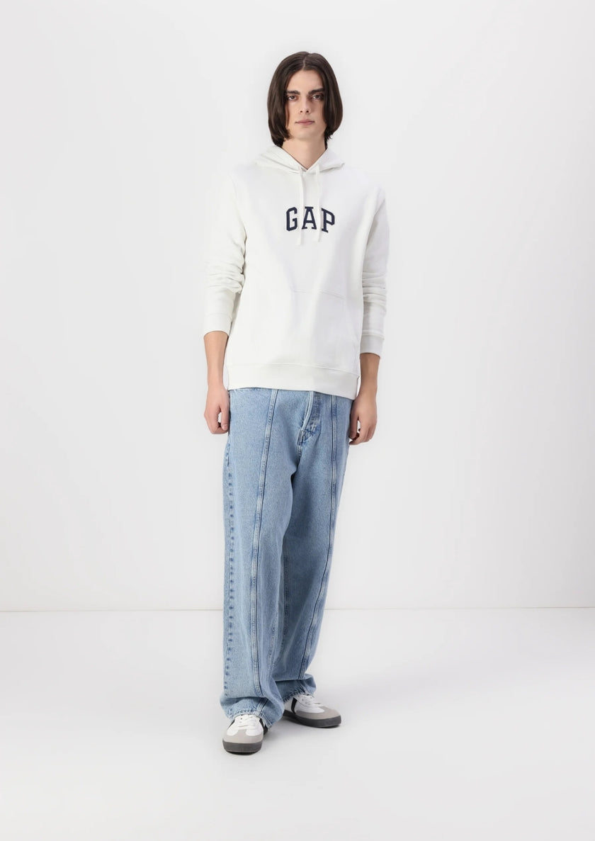 Gap Mid Logo Pullover Hoodie- White - Brand Store