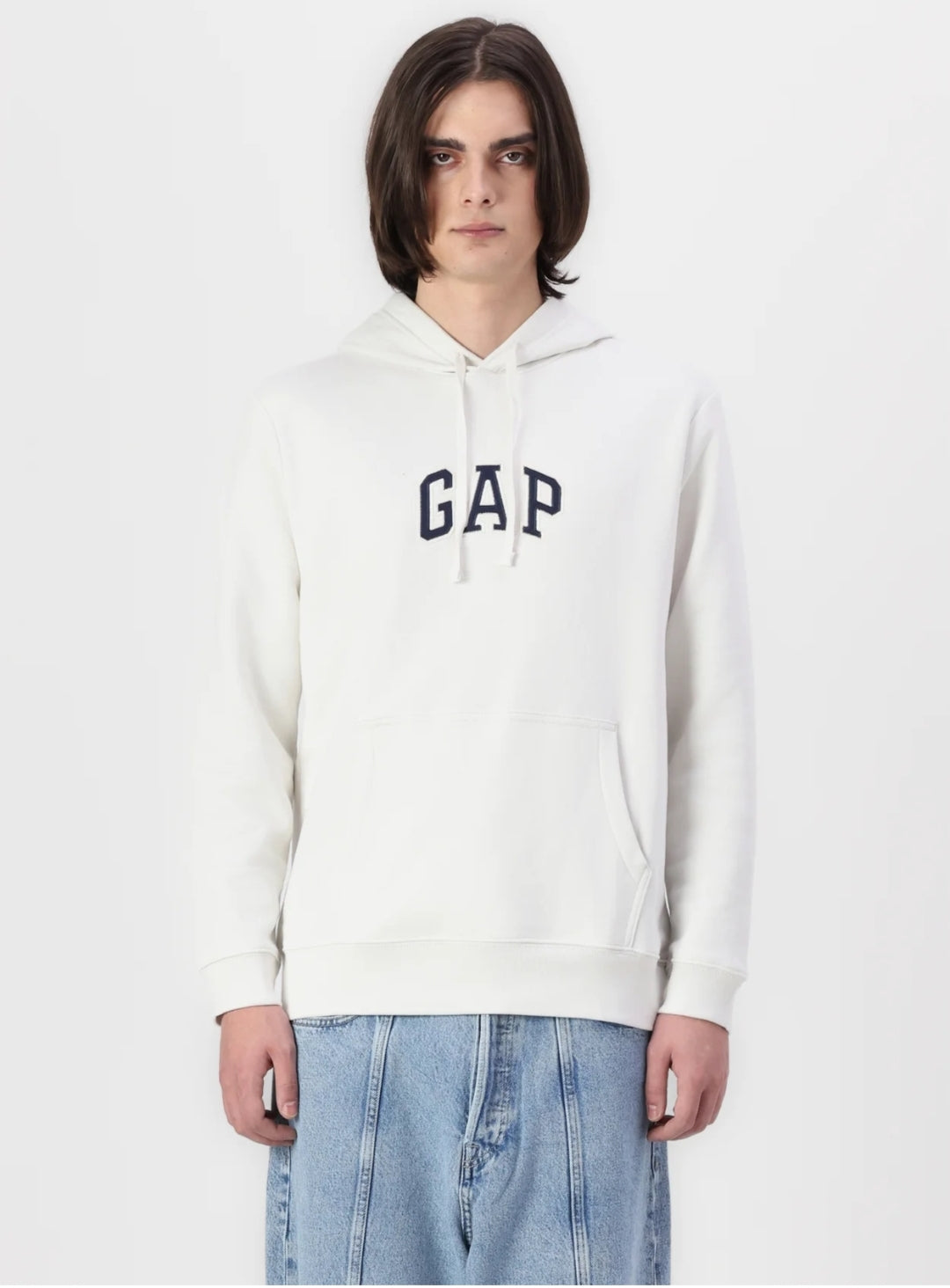 Gap Mid Logo Pullover Hoodie- White - Brand Store