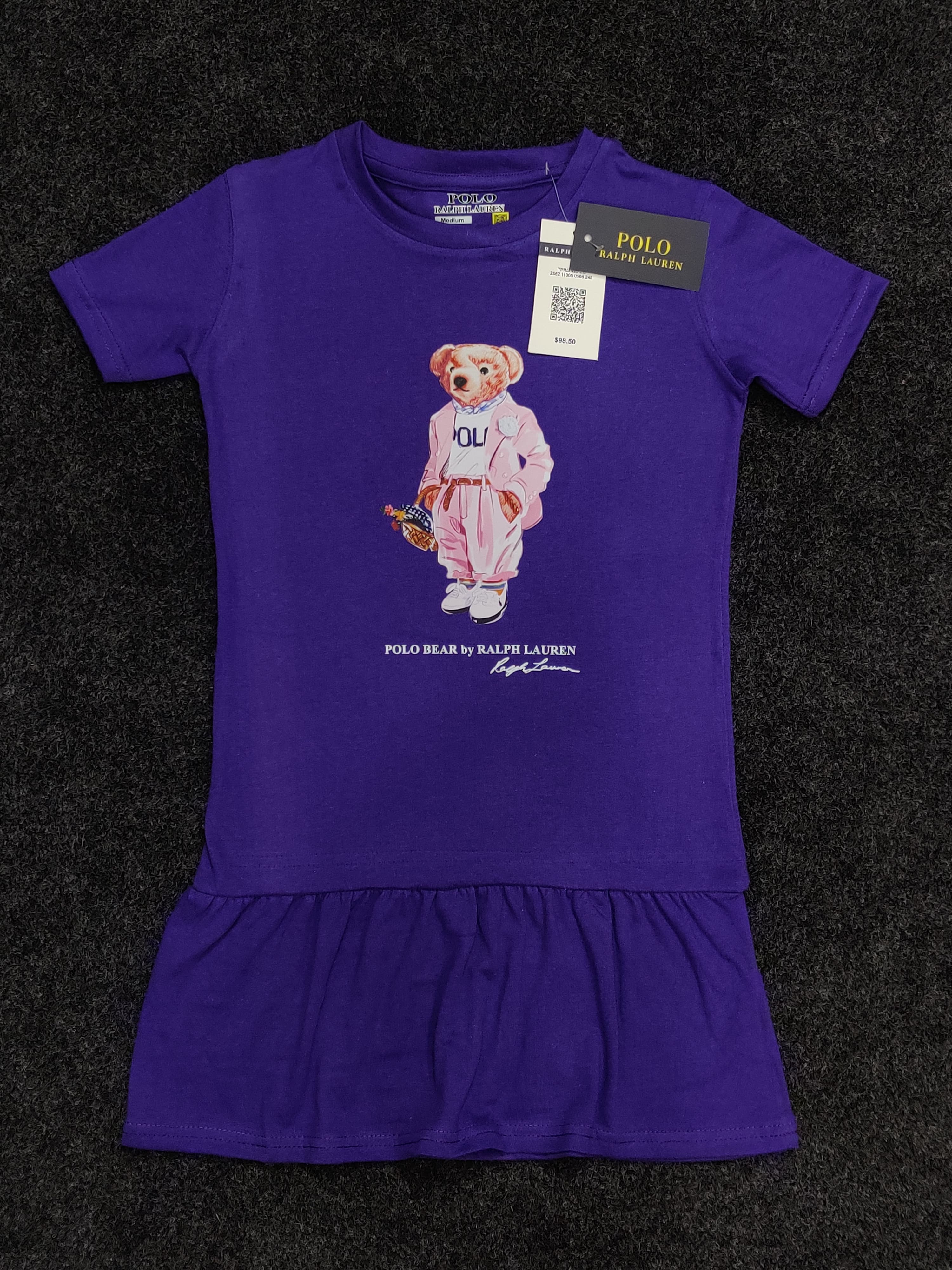 Girls Polo Bear Flared Top - Purple