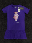 Girls Polo Bear Flared Top - Purple