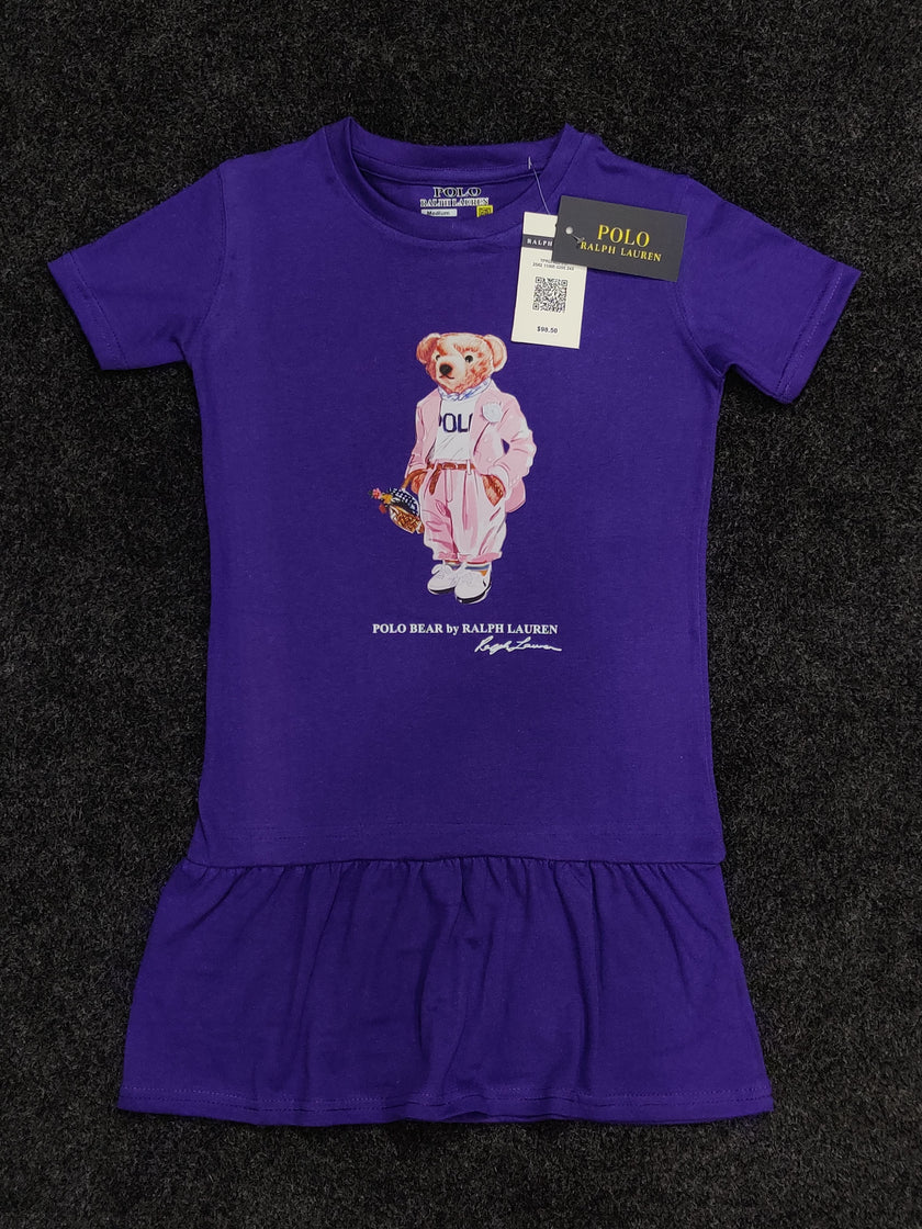 Girls Polo Bear Flared Top - Purple