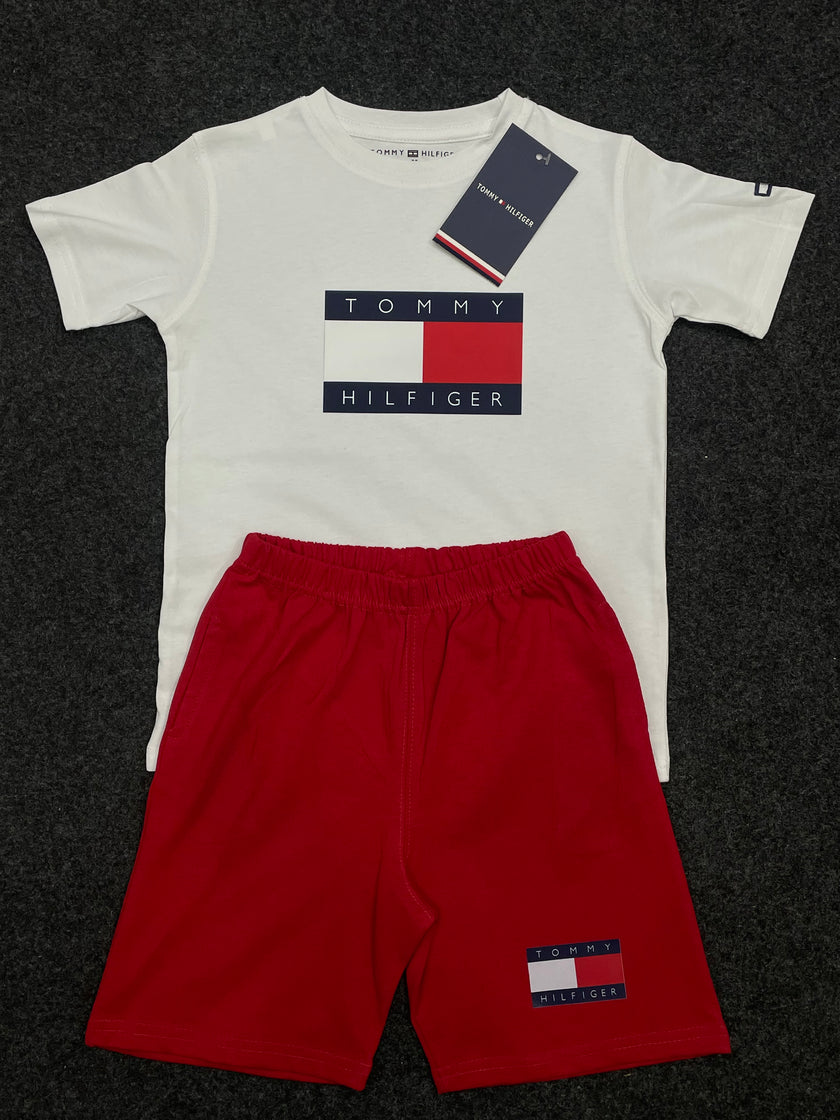 TH Kids 2 Piece Short Set for Boys – White/Red