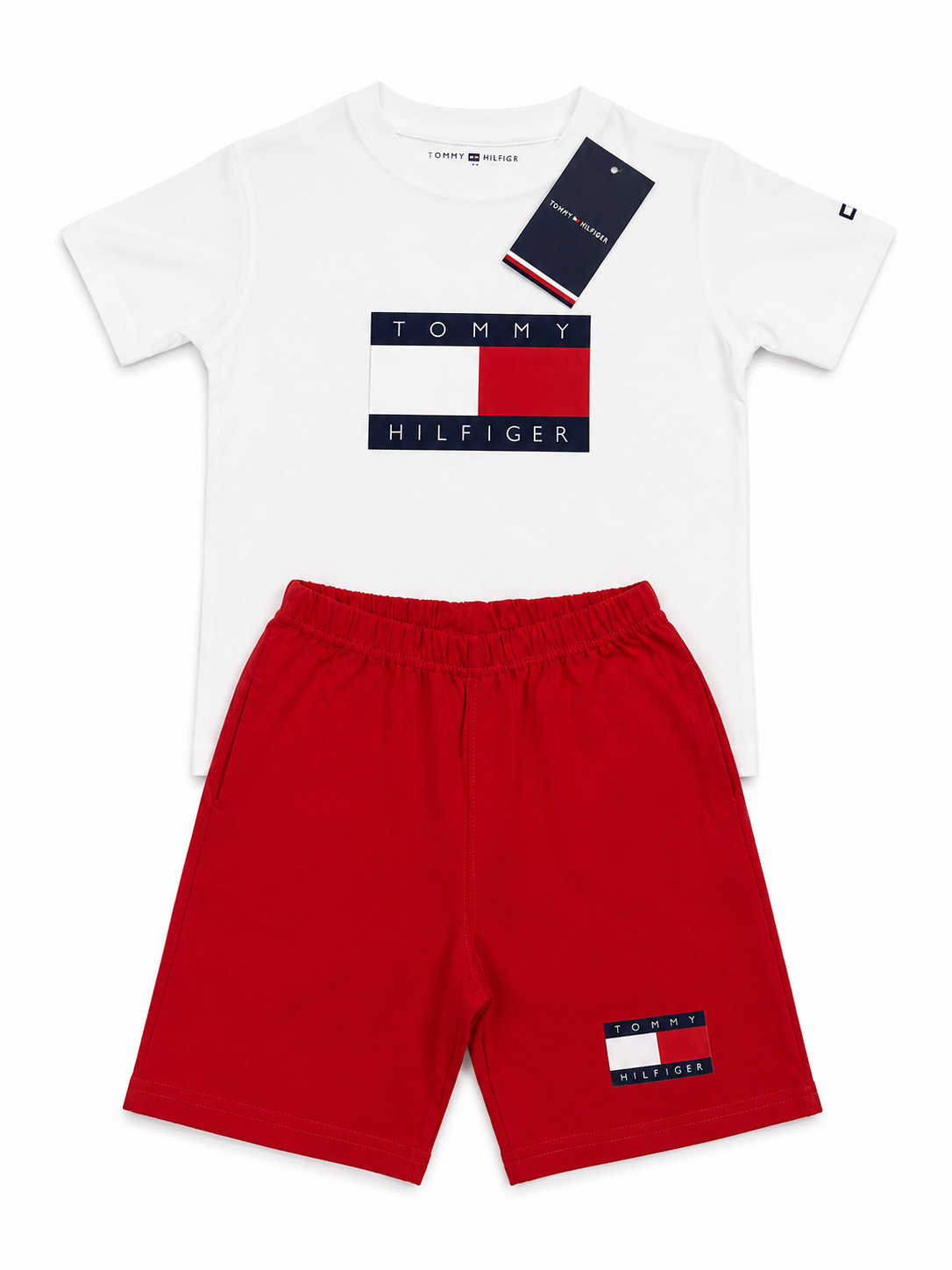TH Kids 2 Piece Short Set for Boys – White/Red