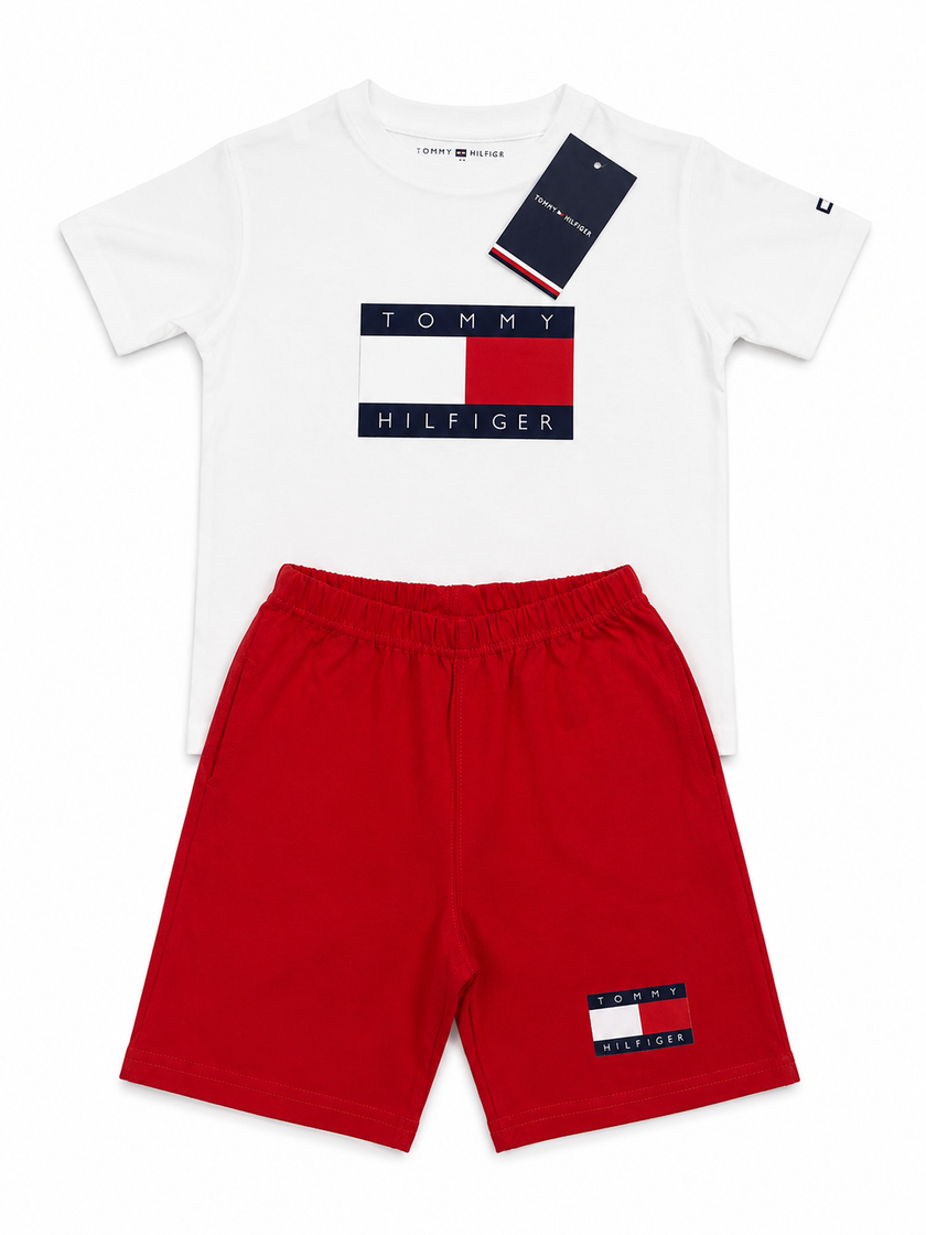TH Kids 2 Piece Short Set for Boys – White/Red