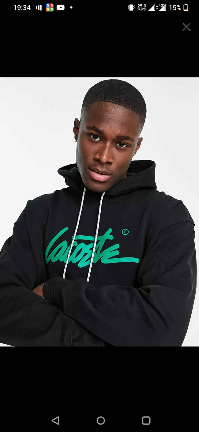 Lacoste Signature Pullover Hoodie - Black