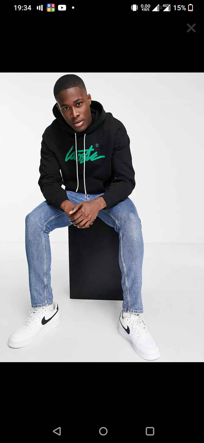 Lacoste Signature Pullover Hoodie - Black